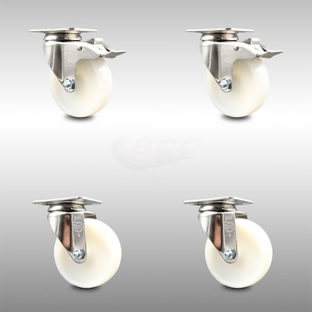 Service Caster 4 Inch 316SS Nylon Wheel Swivel Top Plate Caster Lock Brakes SCC, 2PK SCC-SS316TTL20S414-NYS-2-S-2